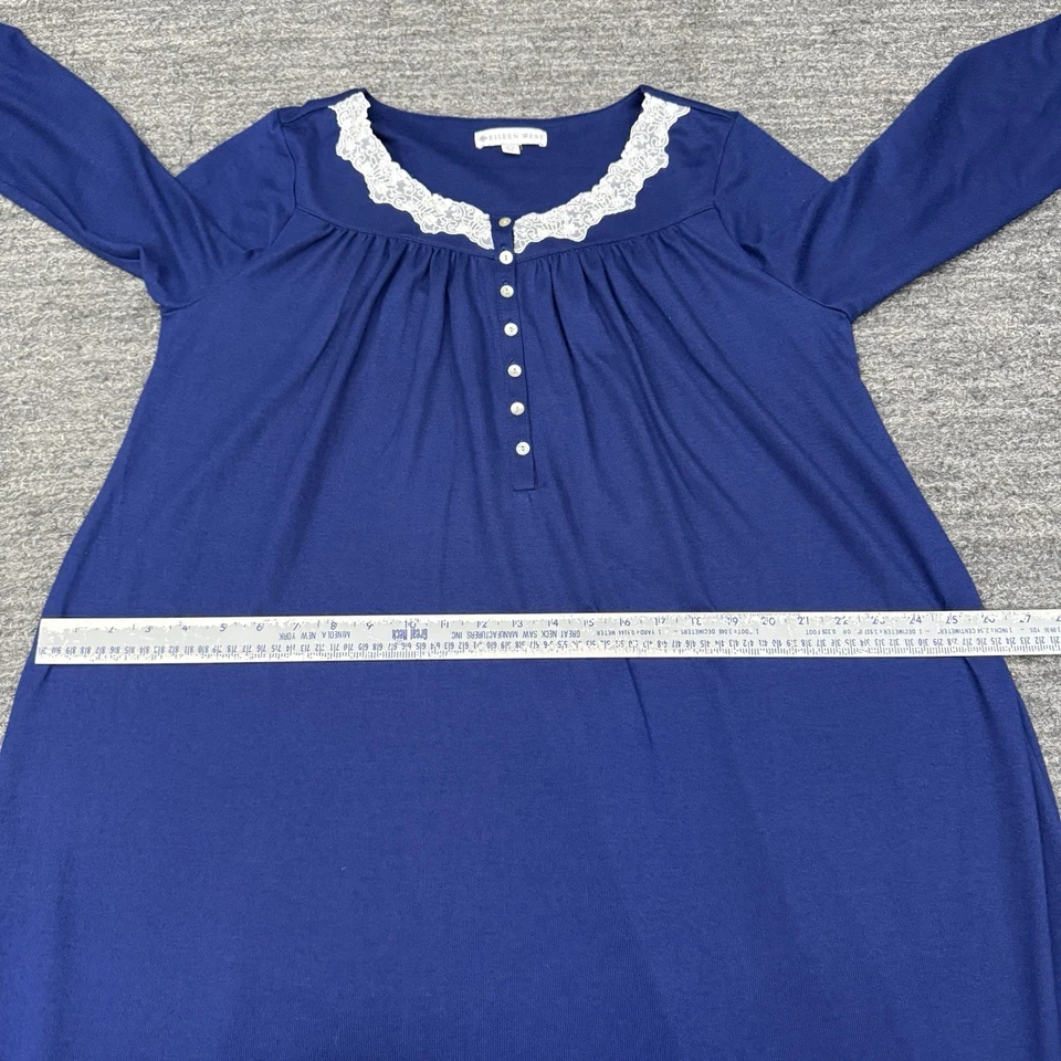 Maxi Camisón Eileen West Azul Medio Manga Larga Encaje Modesto Casa Núcleo Foto 4 de 4