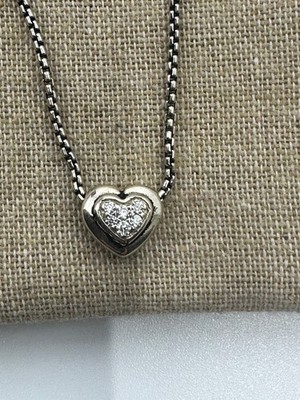 Silver 925 David Yurman Diamond Heart Pendant Necklace