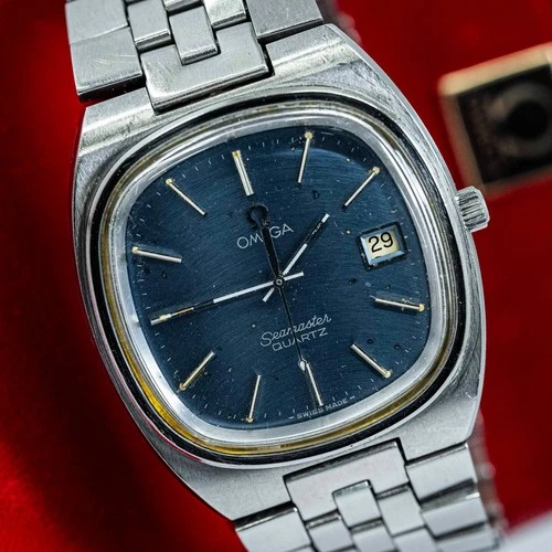 **Vintage 1979 w/Box** OMEGA Seamaster Cal.1342 Quartz Push Crown Navy 35mm Mens