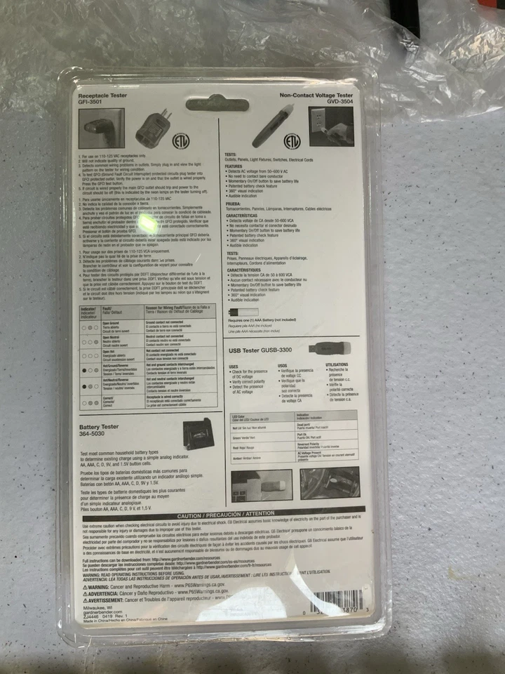 LOTE DE 2 Kit de Probador Eléctrico para el Hogar; Batería, GFCI, Probador USB y Extractor de Fusibles Foto 4 de 4
