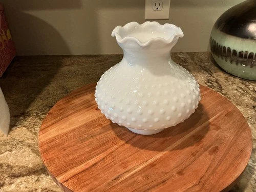 VTG White Hobnail Milk Glass Lamp Shade 3" Fitter for Hurricane Pole Table Lamps