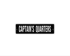 Captain's Quarters Sign Metal Wall Decor for Nautical Bedroom, Boat Cabin or