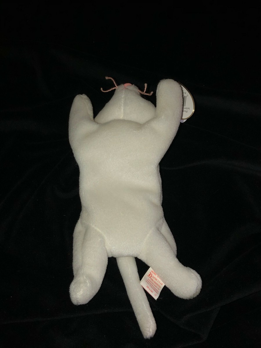 1993 TY Original Beanie Baby FLIP White Cat P.V.C. Pellets Style