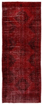 4.8x12.2 Ft Handmade Sille Runner Rug in Burgundy Red, Vintage Corridor Carpet