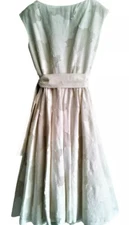 Charles Nolan Dress Size6 Sleeveless Scoop Button Up Textured Flare A-Line Ivory