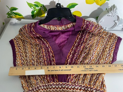M Missoni Knit Dress w Liner V-Neck Short Sleeve Maroon Orange Brown Sz M(?) - Picture 3 of 3