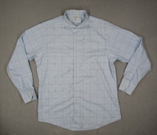 Brooks Brothers Dress Shirt Mens 16 34 Blue Plaid Button Up Supima Work Non Iron
