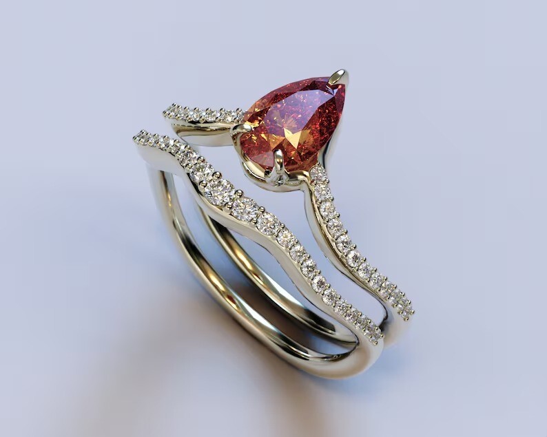 Garnet Engagement Ring Set For Womens Wedding Womens Ring Unique Bridal Ring Set-image
