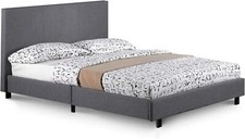 Image of Double 4ft6 Bed, Linen Grey Fabric Bed frame Solid Wooden Sprung Slatted Base