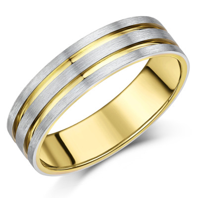 Men's Palladium 950 and 9ct Yellow Gold 6mm Two Tone Ring