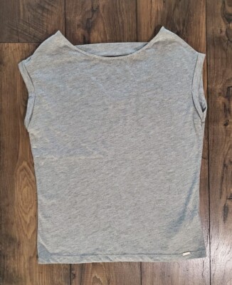 Womens Medium MOHITO Metallic Silver Shimmer Loose Short Sleeve Grey Shirt