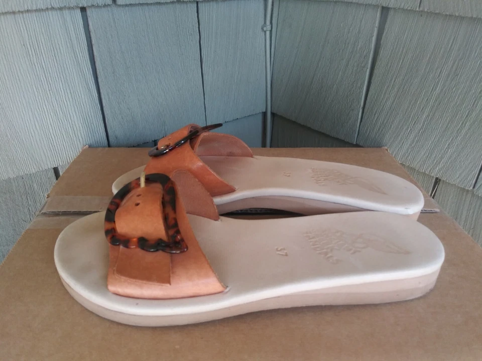 ANCIENT GREEK SANDALS Aglaia Brown Leather Slides Size 37 - Image 3 of 4