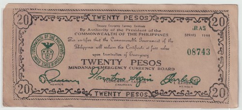 WWII Japanese Invasion Guerrilla 1944 $20 Peso Dollar Japan US War Collection