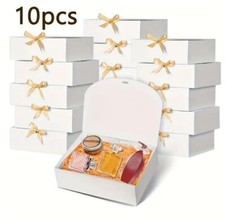 10 White Paper Gift Boxes With Golden Ribbon 