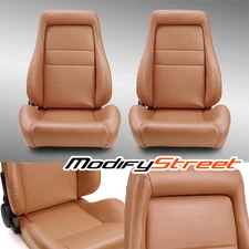 Universal 1 Pair Brown OBS Style Seats Reclinable PVC Leather Car Seats