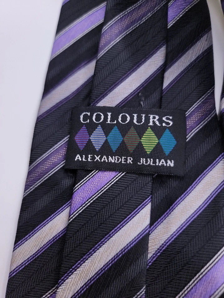 Corbata formal Alexander Julian Colores para hombre 58"Lx3,75"W negra/púrpura Foto 3 de 4