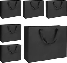 QIELSER 6 Pack Kraft Gift Bags Bulk 12.6" Large Size, Black Kraft Paper Shopping