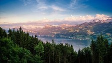 Landscape nature trees clouds forest mountains water Custom Gaming Mat Desk