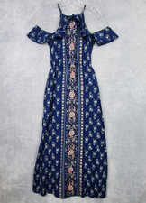 Xhilaration Juniors Maxi Dress Size S Blue Off Shoulder Halter Fit n Flare Rayon