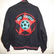 Stall & Dean Jacket Soccer Men's LARGE New Yorkers Black Zip Front Striped Coat