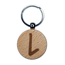 Letter L Uppercase Felt Marker Font Engraved Wood Round Keychain Tag Charm