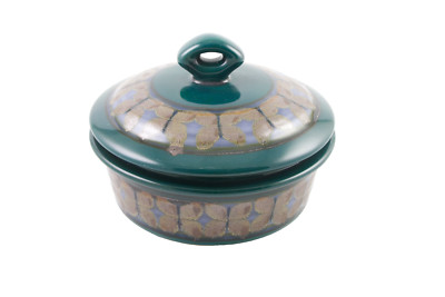 Studio Art Pottery Green Lidded Casserole Baker  Butterfly Pattern Signed CG
