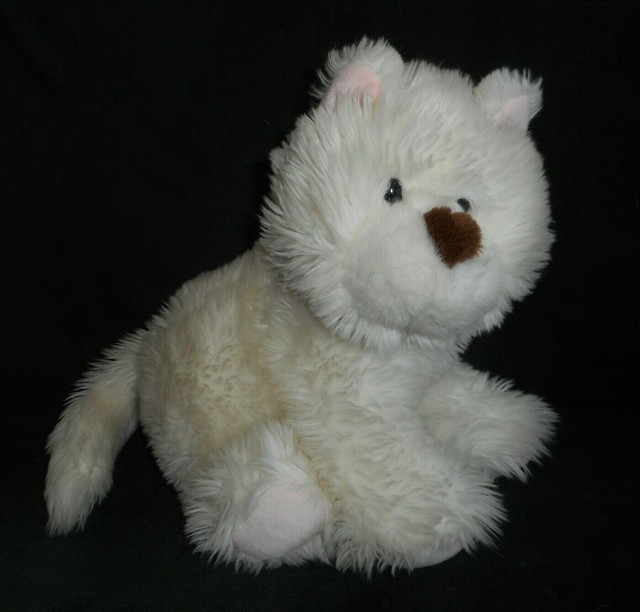 VINTAGE 1993 COMMONWEALTH WHITE DOG BROWN HEART NOSE STUFFED ANIMAL