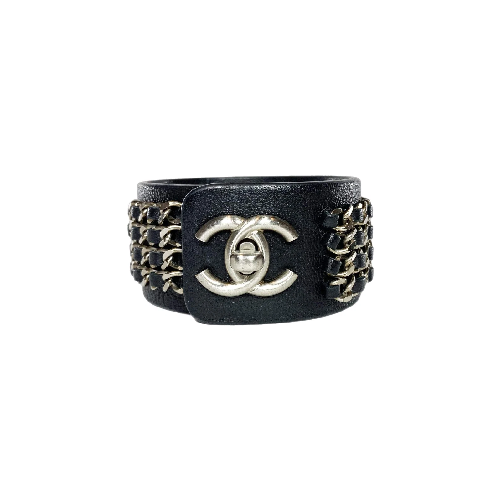 Bracciale Chanel Nero Argento Catena Larga Turnlock
