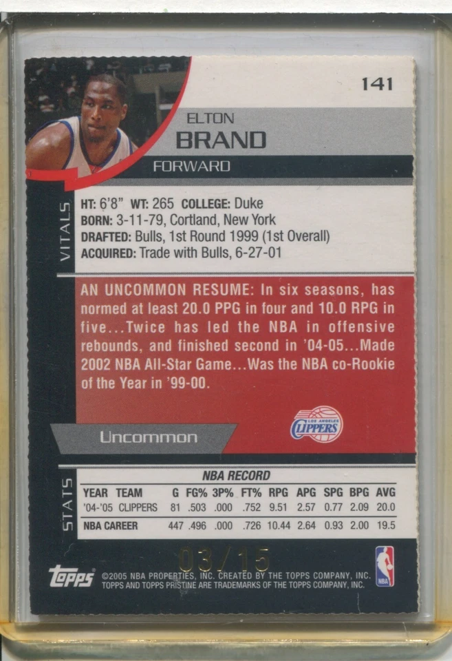 2005-06 Topps Pristine Elton Brand Uncommon Game Worn Jersey Card #141; #d /15 - Image 2 of 2