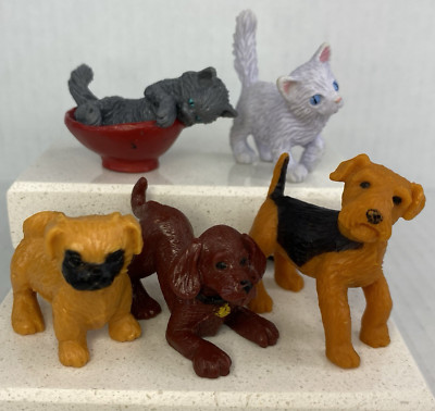 Vintage 1993 1994 Puppy & Kitty In My Pocket Lot Of 5 Hasbro Airedale Lab Bowl