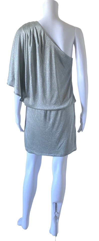 Mini Vestido Blusa de Fiesta JS BOUTIQUE Para Mujer Talla 8 Plateado Brillante Un Hombro Foto 4 de 4