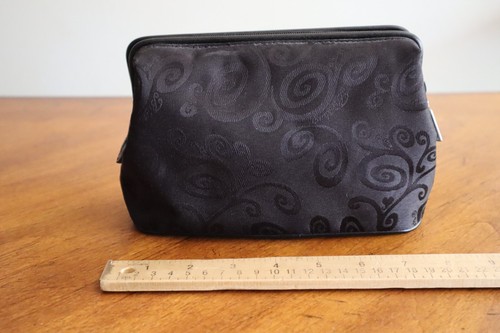 Brighton Embroidered Black Canvas & Leather Cosmetic Pouch Bag w/ Heart Mirror - Picture 3 of 14