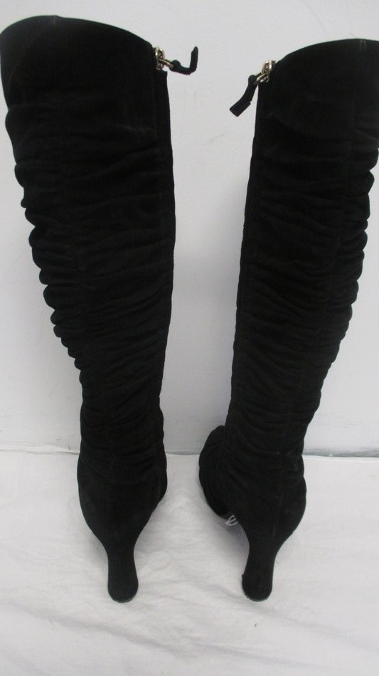 SAINT LAURENT YSL STIVALI AL GINOCCHIO SEXY AL GINOCCHIO NERI ARRICCIATI TAGLIA 37 US 7