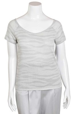 Escada $425 Light Gray Tiger Stripe Scoop Neck Knit Top Shell Shirt sz 10/40 DE