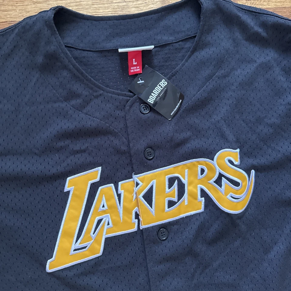 Camiseta Mitchell & Ness negra de Los Angeles Lakers en el reloj malla botón delantero L Foto 3 de 4