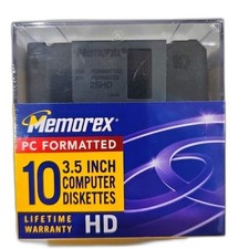 Memorex 3.5" HD Computer Floppy Disks New Sealed 10 Pack. Black Diskettes