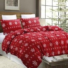 Soft Christmas Duvet Cover King Size, Red Snowflake Pattern Bedding Set for C...