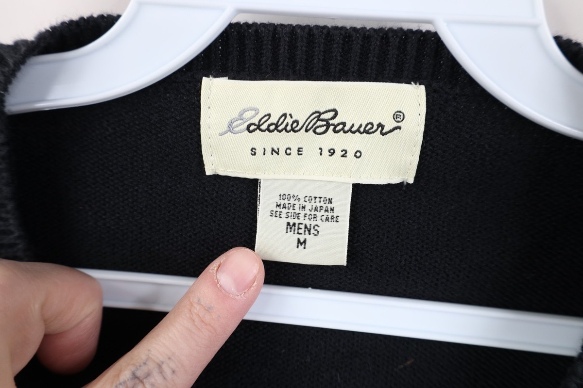 希少 90s Eddie Bauer Vネックコットン ニット M ブラック 黒 Vintage 90s Eddie Bauer Mens Medium Blank Cotton Knit V-Neck