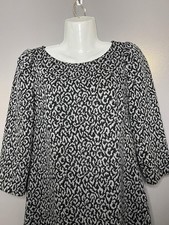 Calvin Klein Dress Womens 6 Black Animal Print Jacquard 3/4 Sleeve Shift A Line