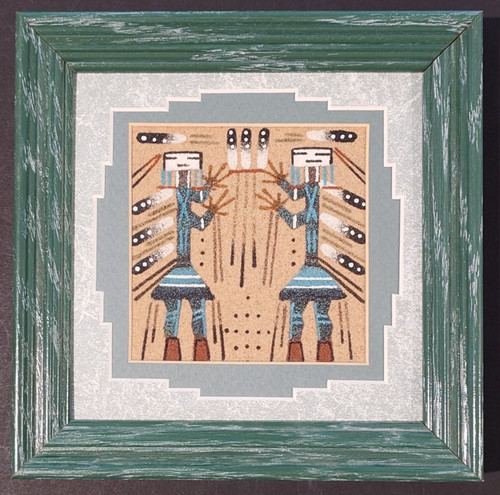 Vtg Authentic Navajo Sandpainting Yei Bi Chai Framed Artwork Healing Arts 7"x7"