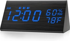JALL DIGITAL ELECTRIC ALARM CLOCK, BLUE DIGIT DISPLAY TEMP AND HUMIDITY, NEW