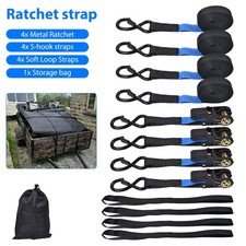 Ratchet Straps Tie Down 4 x 25mm endless 5 Metre Black 800kg Lashing Straps UK