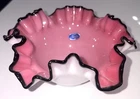 Vintage Fenton Ruffled Rose Bowl with Black Crest