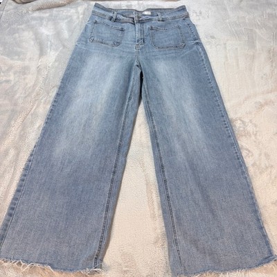 OAT NEW YORK Wide Leg Jeans  Distressed Frayed Hem Cropped Length Size 12/31