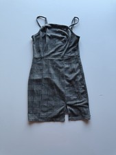 Ultra Flirt Gray Plaid Ribbed Bodycon Mini Dress Size S Spaghetti Strap