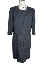 Talbots Size 8 Black Floral Jacquard dress with matching crop jacket