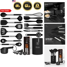 Silicone Cooking Utensils Set Heat Resistant Kitchen Utensils Spatula Tongs S...