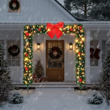 8-9 FT PVC Christmas Arch with Lights, Ornaments Holiday Arch for Outdoor Decor