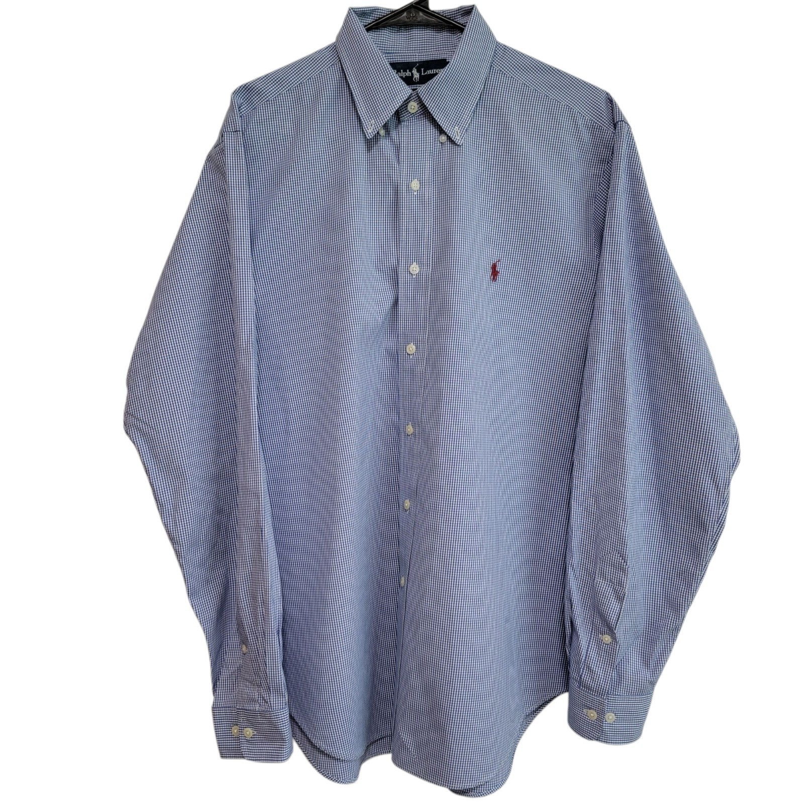 Polo Ralph Lauren vintage uomo camicia blu rosso pony plaid vestibilità classica 16 34 35