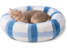 MEWOOFUN Cat Beds for Indoor Cats, Round Cat Bed Calming Pet, 23” Blue Stripes